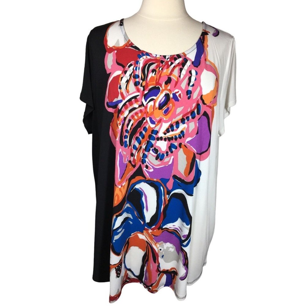 VIP Knits Woman's Plus 22/24 Floral Short Sleeve Stretch Tunic Top  F54